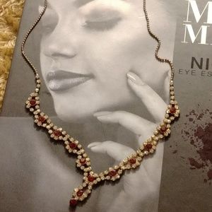 3-Piece Red & White  Stone/Gold Jewelry Set
